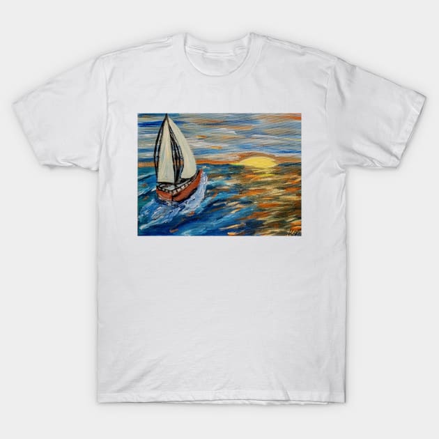 Out sailing at sunset. T-Shirt by kkartwork